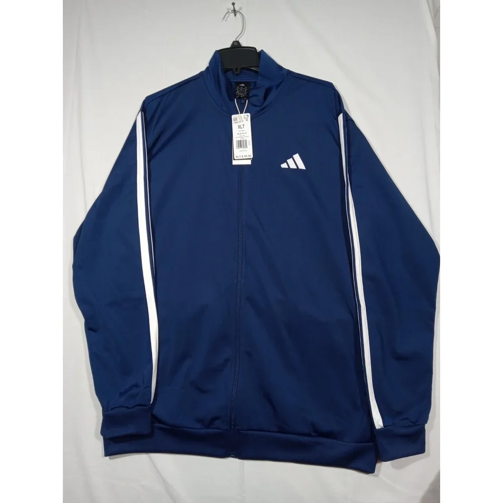 Adidas Mens Track Jacket XLT JI8817 Bark Blue White Three Stripe Full Zip